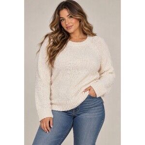 Yes Lola Womens Large Ivory Cream Boucle Knit Sweater Cozy Pullover
